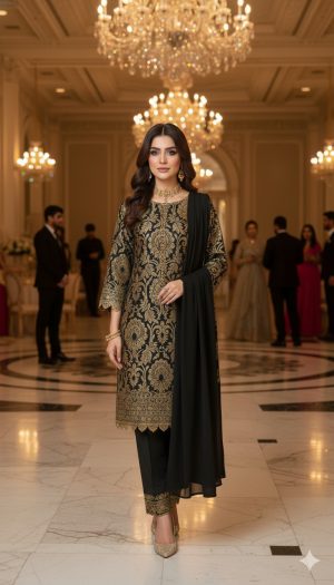 Brocket fabric with velvet pant